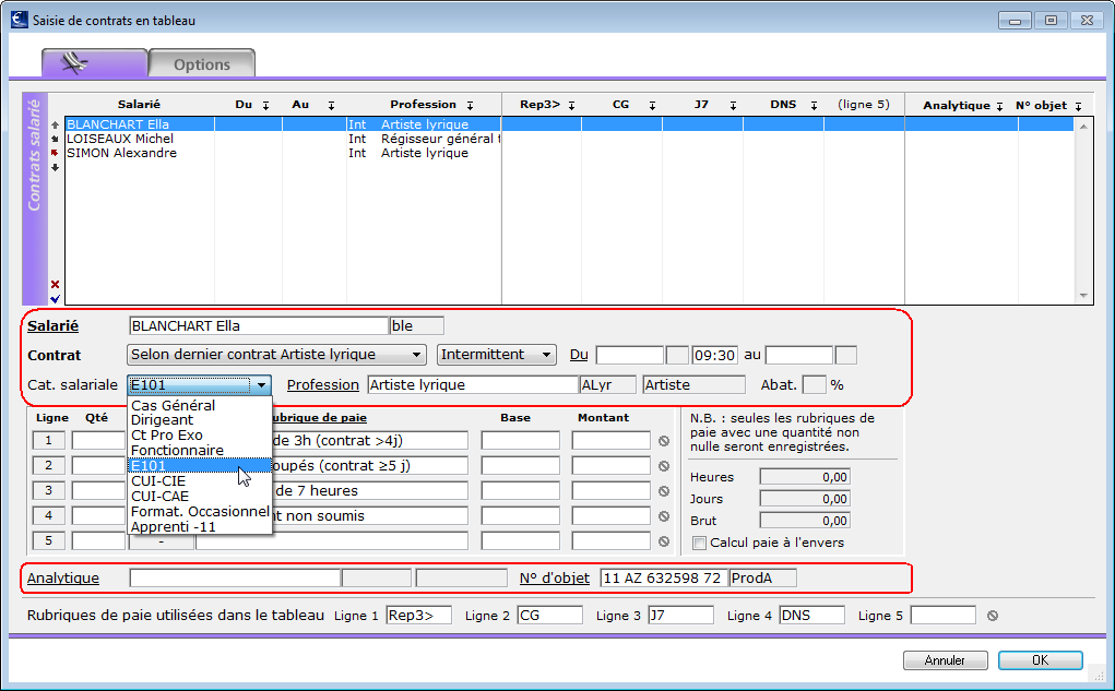 Saisie De Contrats En Tableau